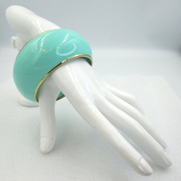 Vintage chunky Bangle Bracelet Turquoise Gold Metal Oversized 80's - Picture 1 of 3